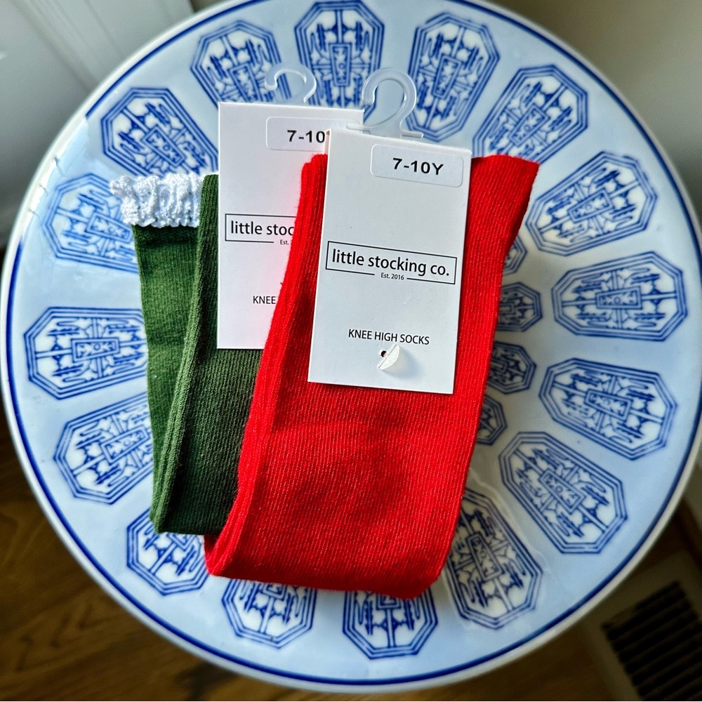 Little Stocking Co Christmas Lace Top Knee Socks, Santa Baby & Mistletoe